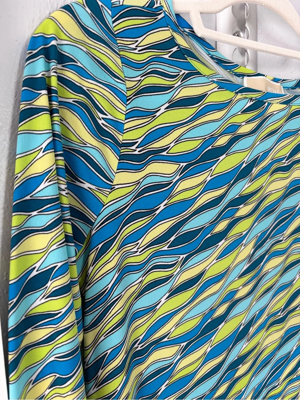 Michael Kors Blue & Lime Wave-Print Long Sleeve Tunic